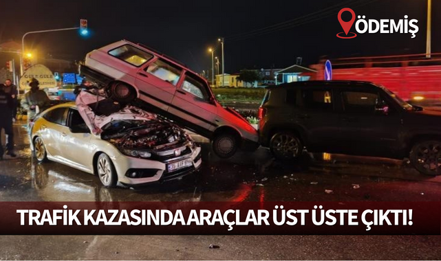 Trafik kazasında araçlar üst üste çıktı!