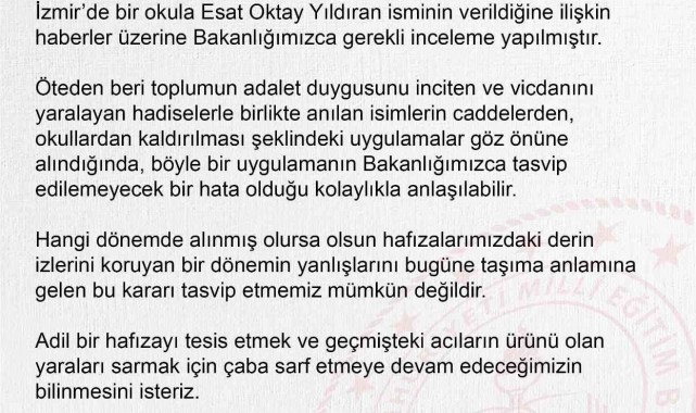 MEB, bir okula verilen isimden dolayı inceleme başlattı