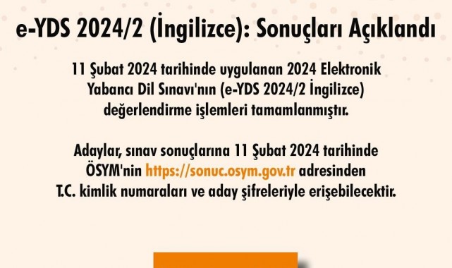 e-YDS İngilizce sonuçları açıkladı
