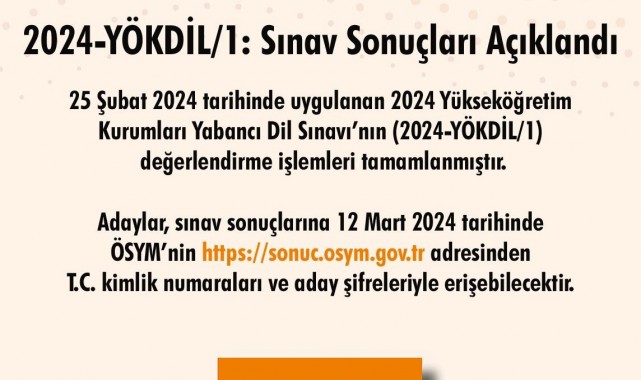 2024-YÖKDİL1 sınav sonuçları açıklandı