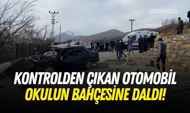 Kontrolden çıkan otomobil okulun bahçesine daldı!