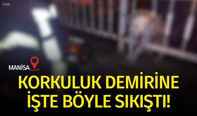 Korkuluk demirine işte böyle sıkıştı!