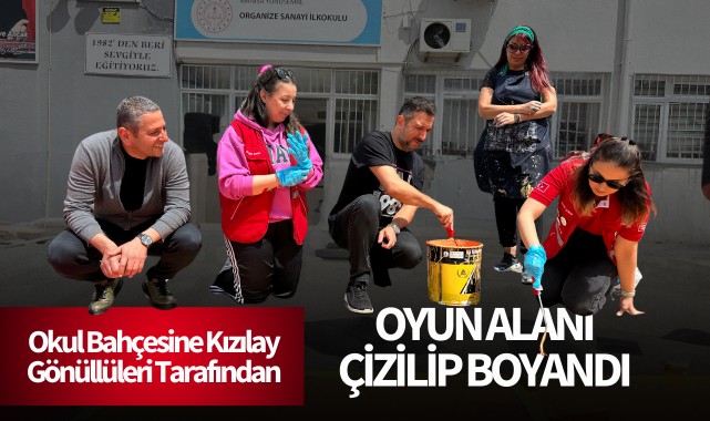 Manisa'da Okul Bahçesine Kızılay Gönüllüleri Tarafından Oyun Alanı Çizilip Boyandı