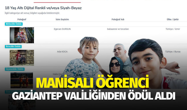 Manisalı öğrenci Gaziantep Valiliğinden ödül aldı
