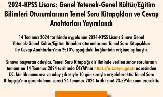 2024 KPSS soru ve cevap anahtarı yayımlandı