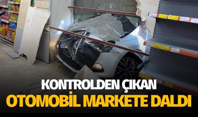 Kontrolden çıkan otomobil markete daldı!
