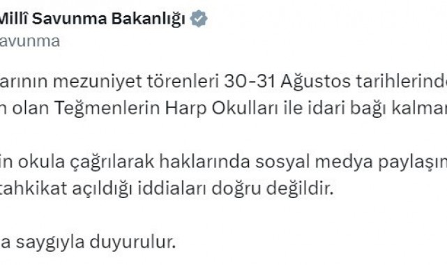 MSB: "Teğmenlere tahkikat açıldığı iddiaları doğru değildir"