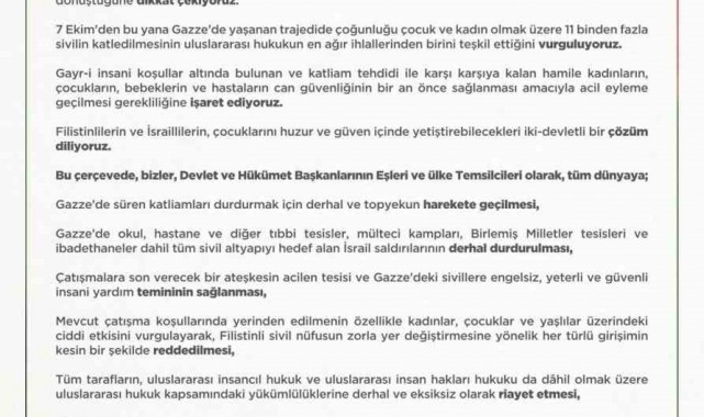 Emine Erdoğan: "İsrail ateşiyle sınanan mazlumların hak ettikleri barışa ulaşmaları için mücadeleye devam edeceğiz"