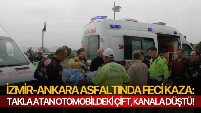 İzmir-Ankara Asfaltında feci kaza: Takla atan otomobildeki çift, kanala düştü!