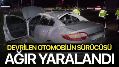 Manisa'da devrilen otomobilin sürücüsü ağır yaralandı