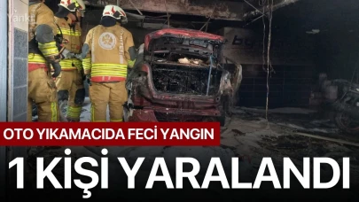 Oto yıkamacıda feci yangın: 1 kişi yaralandı