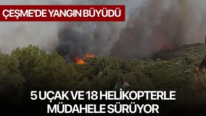 Çeşme'de yangın büyüdü, 5 uçak ve 18 helikopterle müdahele sürüyor