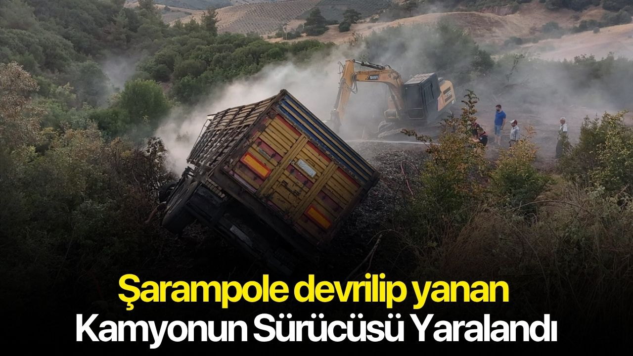Şarampole devrilip yanan kamyonun sürücüsü yaralandı