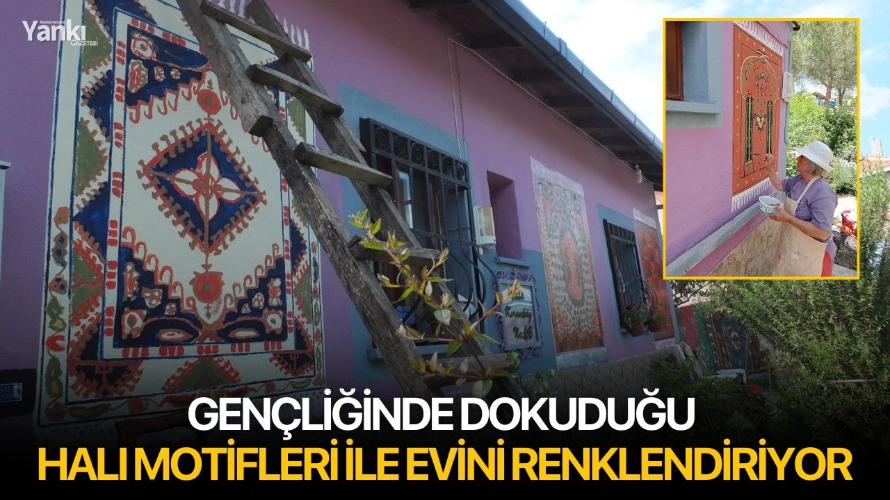 Gençliğinde dokuduğu halı motifleri ile evini renklendiriyor