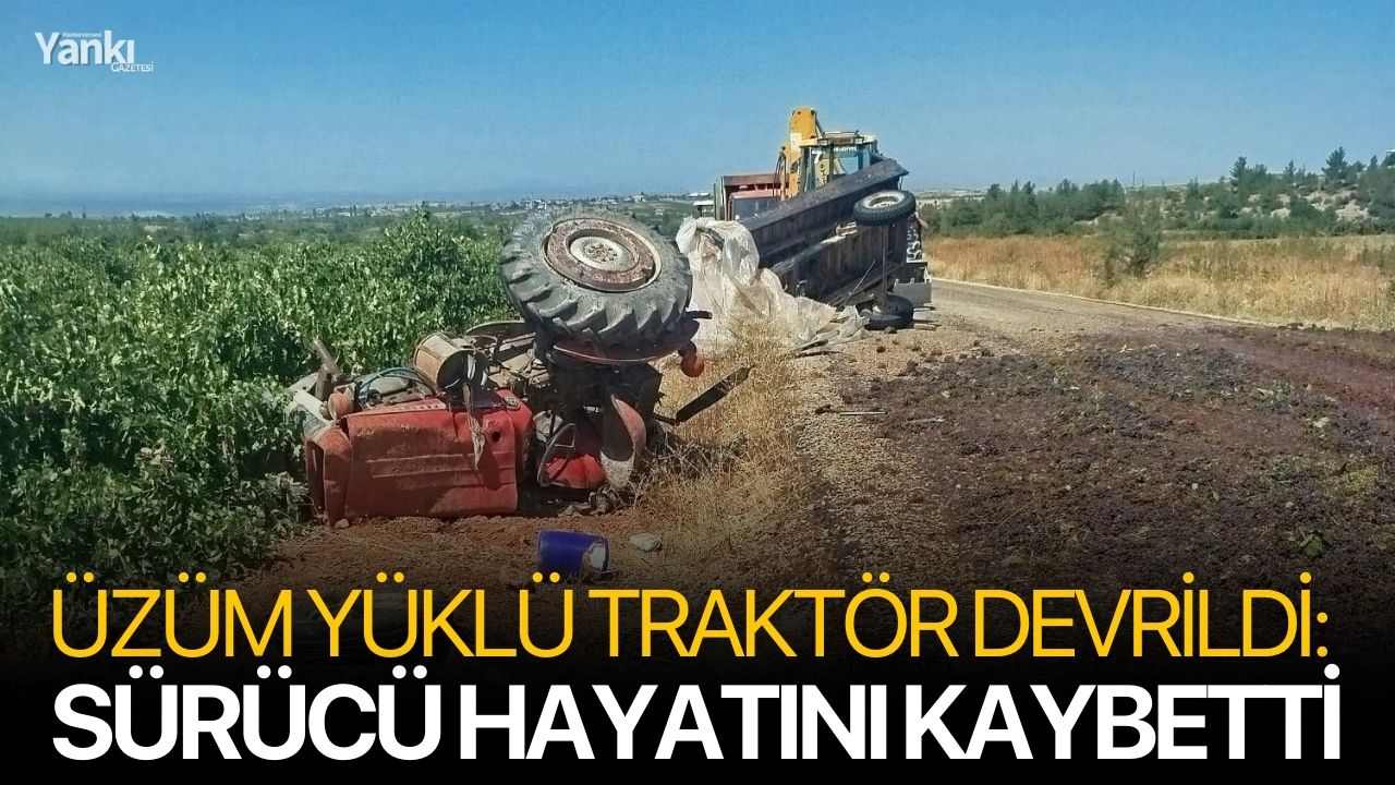Üzüm yüklü traktör devrildi: Sürücü hayatını kaybetti