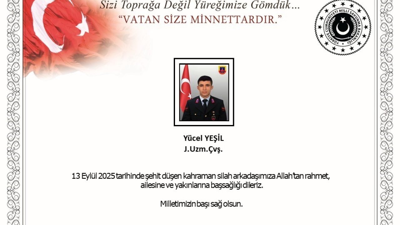 MSB’den Manisalı şehit Uzman Çavuş Yücel Yeşil için başsağlığı mesajı