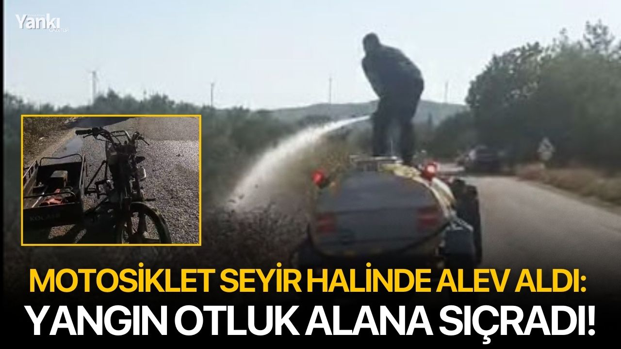 Motosiklet seyir halinde alev aldı: Yangın otluk alana sıçradı!