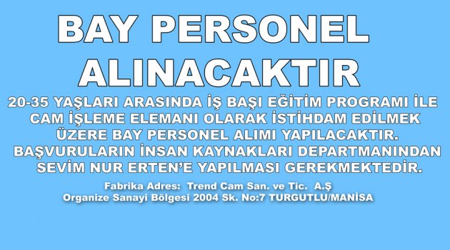 Bay Personel Alımı yapılacaktır