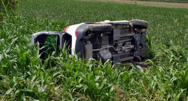 Otomobil, mısır tarlasına uçtu: 3 yaralı