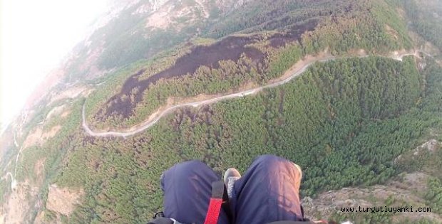 Spil'in yanan kısmı havadan görüntülendi