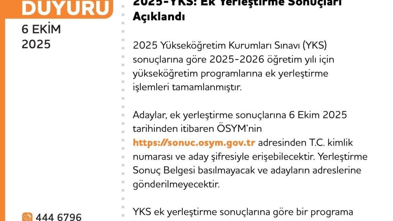 2025 YKS ek yerleştirme sonuçları açıklandı