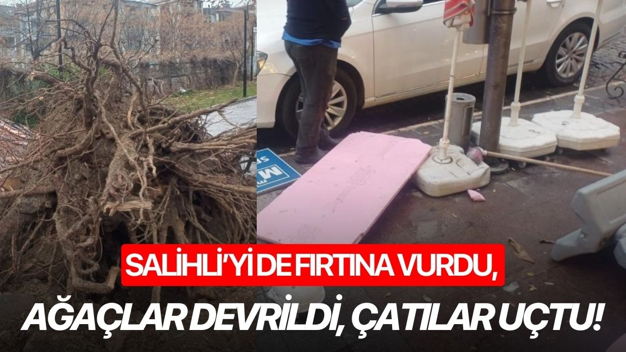 Salihli’yi de fırtına vurdu, ağaçlar devrildi, çatılar uçtu!