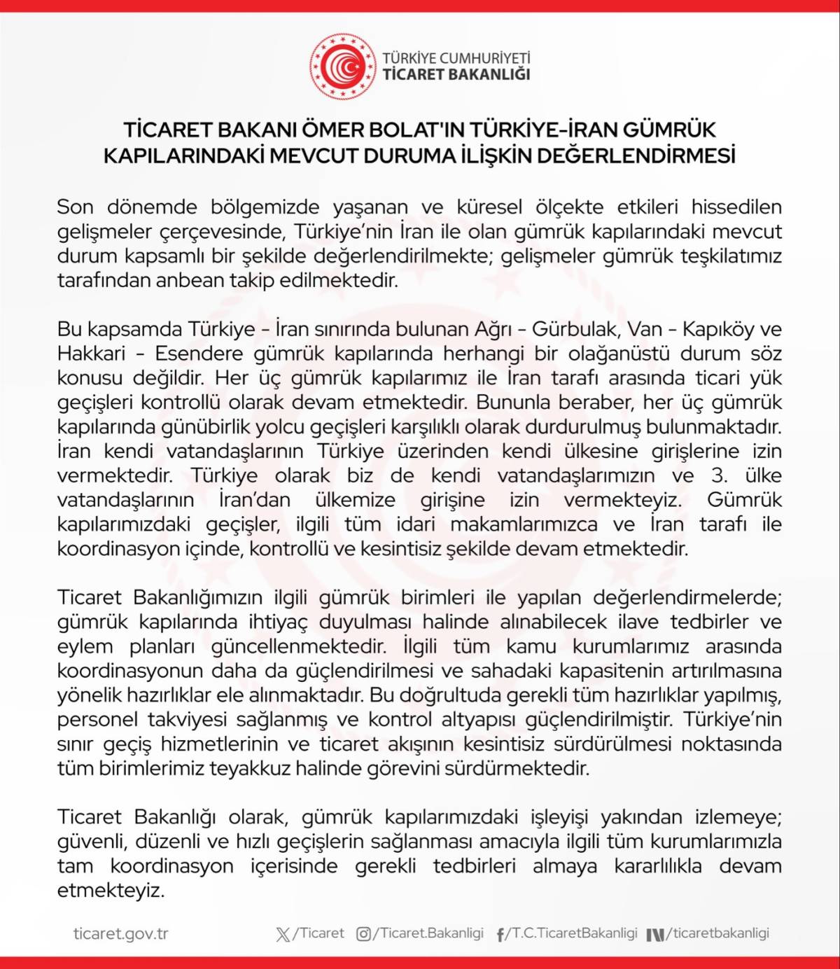 Türkiye–İran Sınırında Neler Oluyor? Bakan Bolat’tan Açıklama Geldi