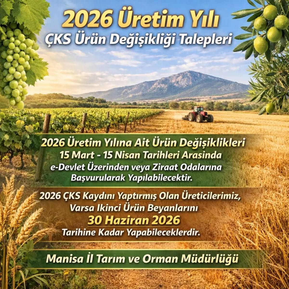 Manisalı Çiftçiler Dikkat: ÇKS Ürün Değişikliği Başvuruları Başlıyor